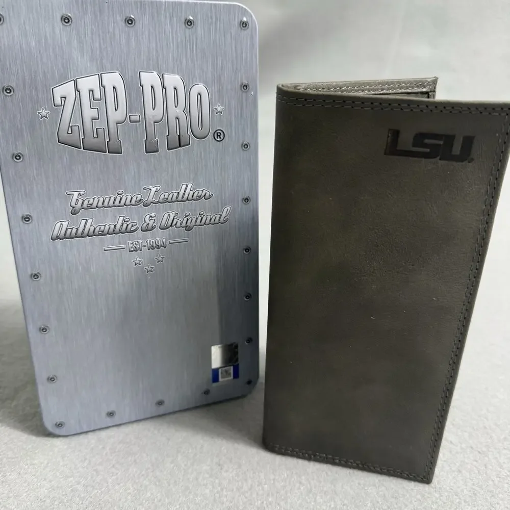 NCAA LSU Zep-Pro Leather Long Wallet Checkbook Cover Roper Tigers Gray Tiger NIB
